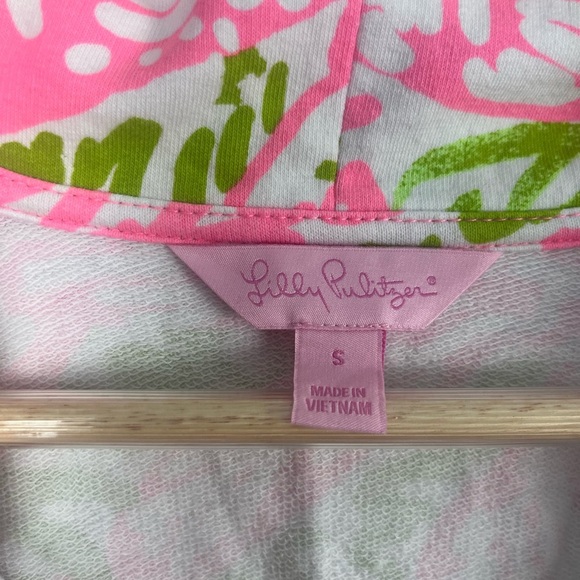 Lilly Pulitzer small Pink Green Buttoned Pullover Tunic Top Kangaroo Pocket - Picture 3 of 7